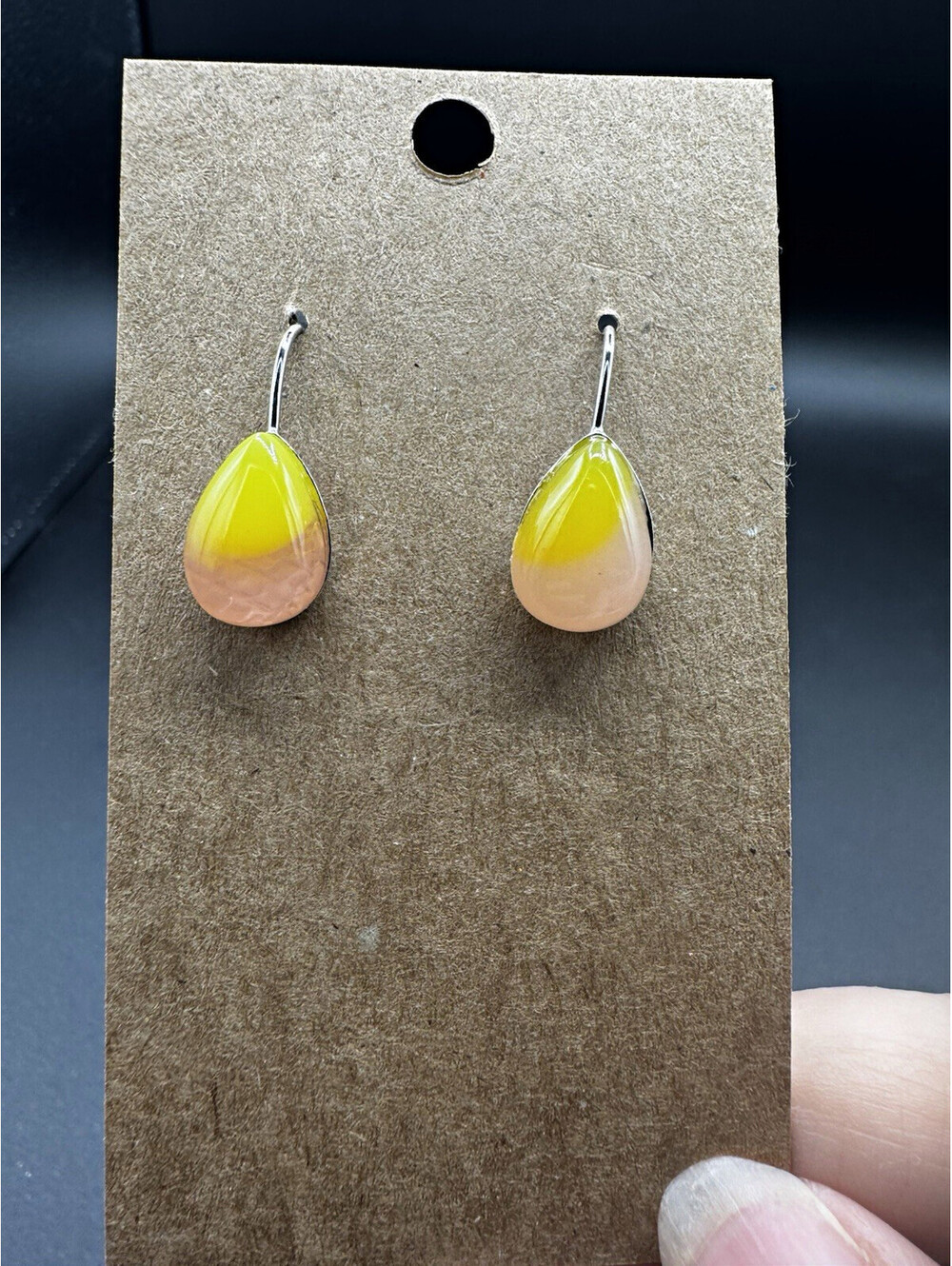 Yellow Pink Resin Teardrop Dangle Drop Earrings Hook Closure No Stone